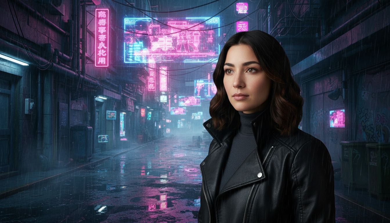 Neon-lit cyberpunk alley
